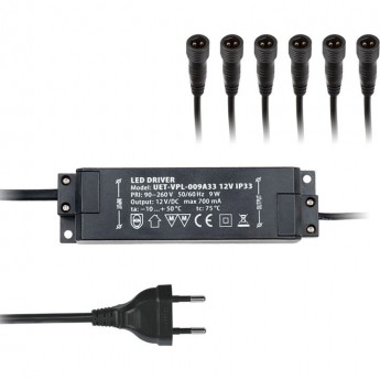 Блок питания UNIEL UET-VPL-009А33 12V IP33 6 выходов Блок питания UNIEL UET-VPL-009А33 12V IP33 6 выходов