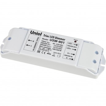 Диммер- преобразователь UNIEL USW-901 универсальный для управления светодиодными лентами 12/24B с помощью тиристорного регулятора Диммер- преобразователь UNIEL USW-901 универсальный для управления светодиодными лентами 12/24B с помощью тиристорного регулятора