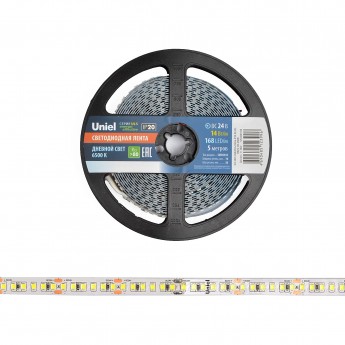 Гибкая светодиодная лента UNIEL ULS-2835-168LED/m-10mm-IP20-DC24V-14W/m-5M-6500K на самоклеящейся основе Гибкая светодиодная лента UNIEL ULS-2835-168LED/m-10mm-IP20-DC24V-14W/m-5M-6500K на самоклеящейся основе