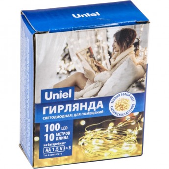 Гирлянда UNIEL ULD-S1000-100/SCB/3AA WARM WHITE IP20 DEW Гирлянда UNIEL ULD-S1000-100/SCB/3AA WARM WHITE IP20 DEW