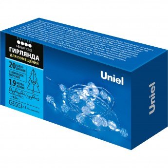 Гирлянда UNIEL ULD-S1900-020/STB/2AA WHITE IP20 BEADS MINI Гирлянда UNIEL ULD-S1900-020/STB/2AA WHITE IP20 BEADS MINI