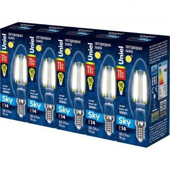 Лампа светодиодная UNIEL LED-C35-11W/3000K/E14/CL PLS02WH Набор из 5штук Лампа светодиодная UNIEL LED-C35-11W/3000K/E14/CL PLS02WH Набор из 5штук