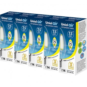 Лампа светодиодная UNIEL LED-C35-7,5W/WW/E14/CL GLA01TR Набор из 5штук Лампа светодиодная UNIEL LED-C35-7,5W/WW/E14/CL GLA01TR Набор из 5штук