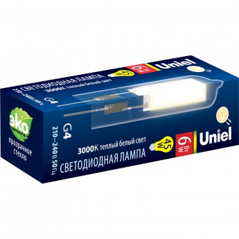 Лампа светодиодная UNIEL LED-JC-220/6W/3000K/G4/CL GLZ08TR картон Лампа светодиодная UNIEL LED-JC-220/6W/3000K/G4/CL GLZ08TR картон