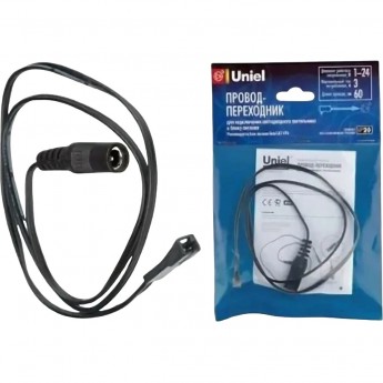 Переходник с проводом UNIEL UCX-LJ1/E20-060 BLACK 1 POLYBAG для подключения светодиодного светильника на 12В к блоку питания типа UET-VPA Переходник с проводом UNIEL UCX-LJ1/E20-060 BLACK 1 POLYBAG для подключения светодиодного светильника на 12В к блоку питания типа UET-VPA