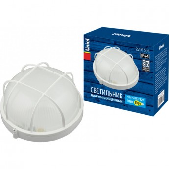 Светильник UNIEL UWL-R02 100W/E27 IP54 WHITE Kруг/Решетка Светильник UNIEL UWL-R02 100W/E27 IP54 WHITE Kруг/Решетка
