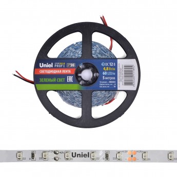 Светодиодная лента UNIEL ULS-M11-2835-60LED/m-8mm-IP20-DC12V-4,8W/m-5M-GREEN PROFI катушка в герметичной упаковке Светодиодная лента UNIEL ULS-M11-2835-60LED/m-8mm-IP20-DC12V-4,8W/m-5M-GREEN PROFI катушка в герметичной упаковке